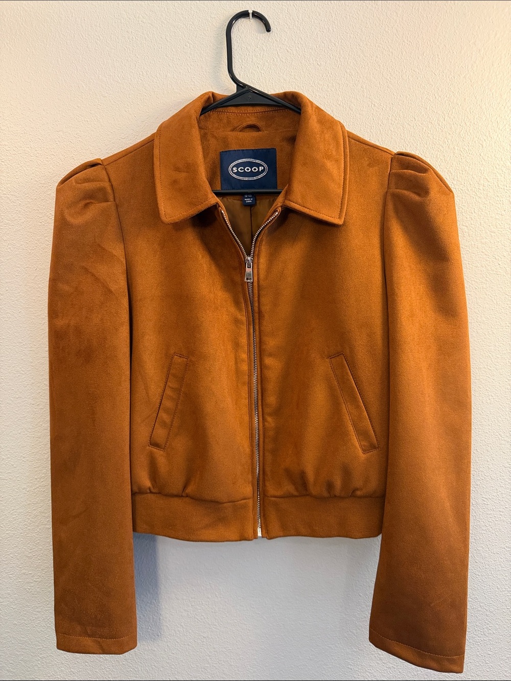 Women's Suede-Effect Zip Jacket in Rust/Caramel